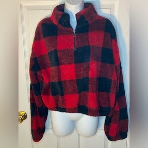 SO NWT Plaid Sherpa Pullover Cropped Hoodie